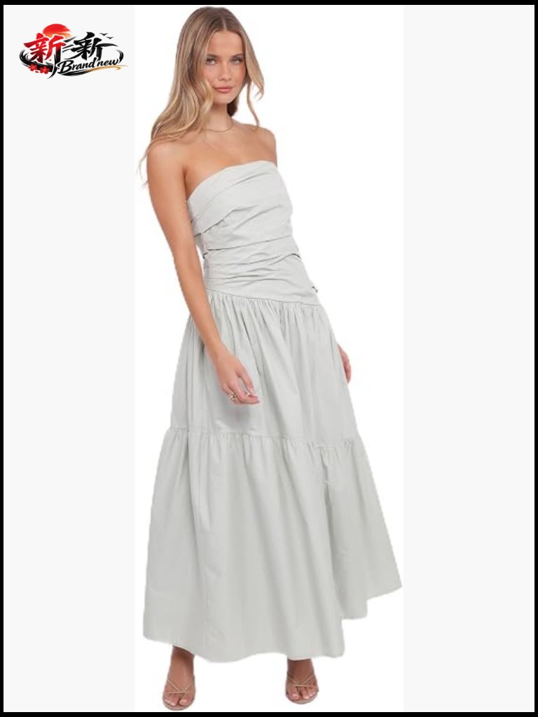 Strapless Maxi Dress Midi Length Tiered Skirt